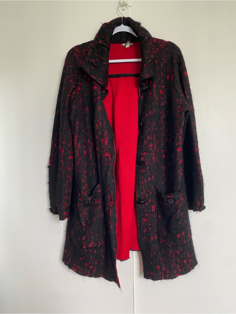 SPANNER Red & Black Textured Long Cardigan/Coatigan